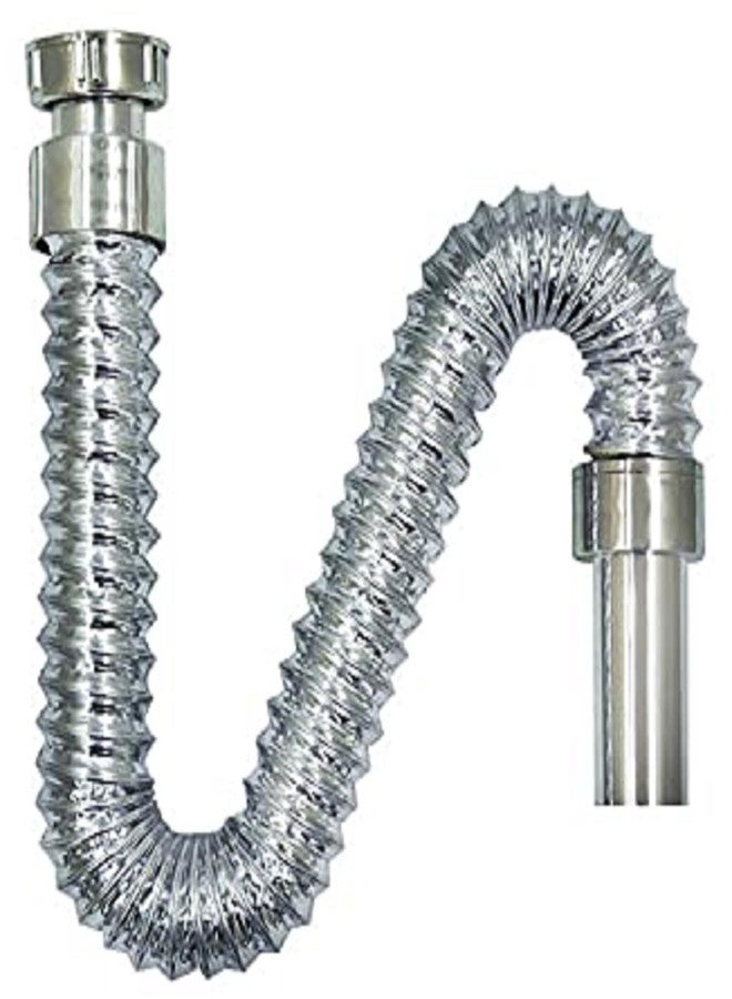 PEFKO PFK029 PVC Water Outlet Flexible & Streachable Waste Pipe for Bathroom Wash Basin/Kitchen Sink (SILVER [ CHROME FINISH ], PACK OF 1) - Image 1